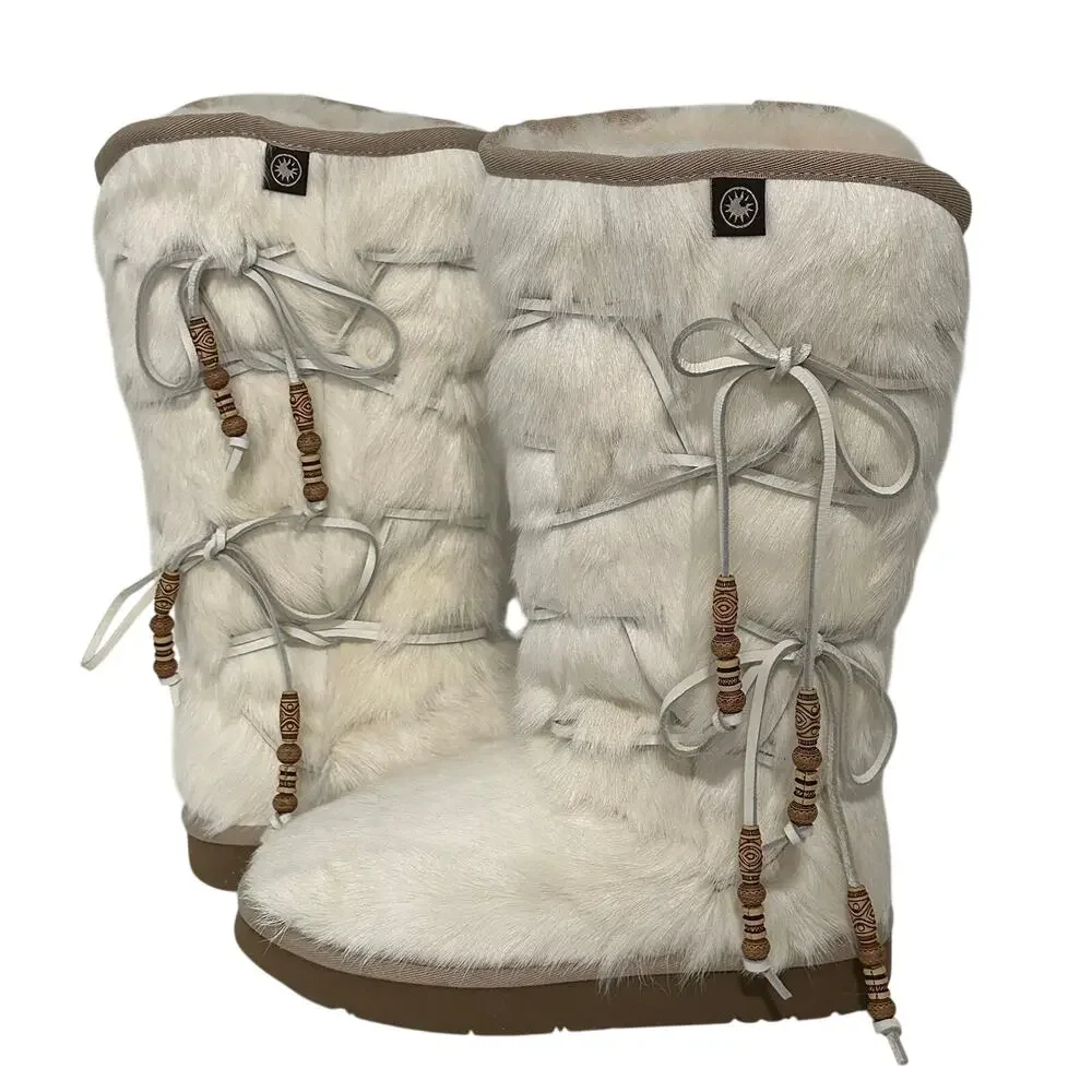 AU&MU Australia Sheepskin Shearling Fur Snow Boots White (6)